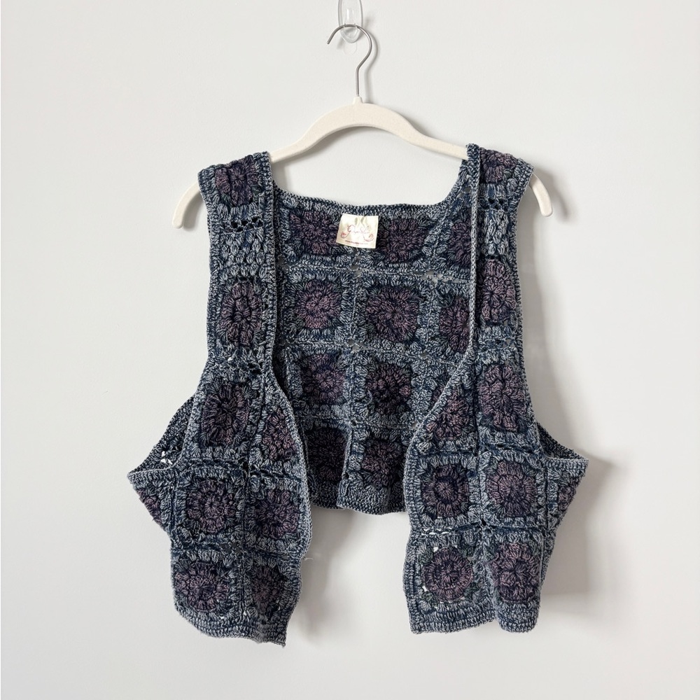 Paper Lace Crocheted Vest Purple Blue